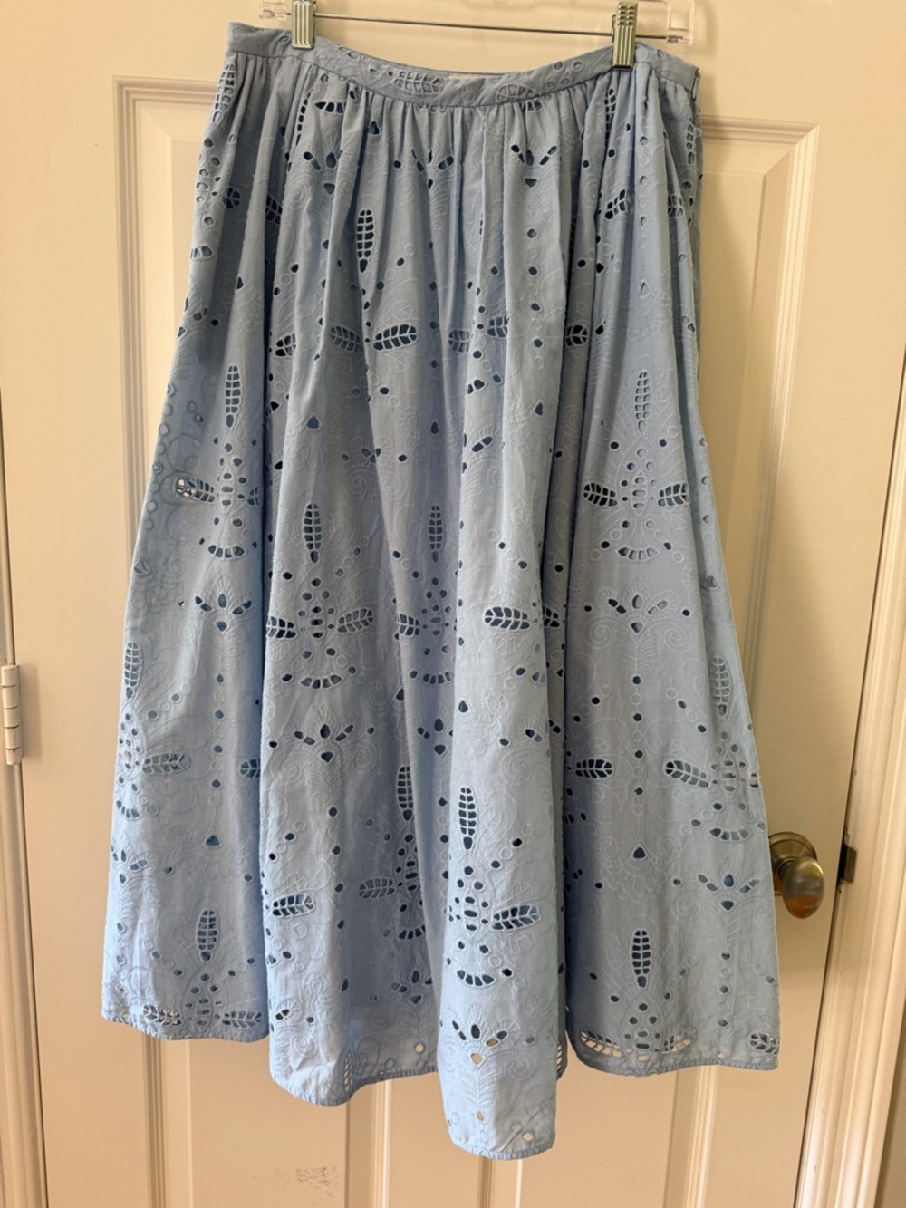 Zara Light Blue Eyelet Midi Skirt